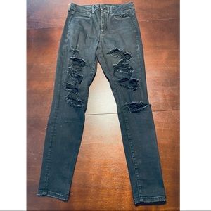 American Eagle Destroyed Distressed Black Womens Next Level Stretch Jeans 6